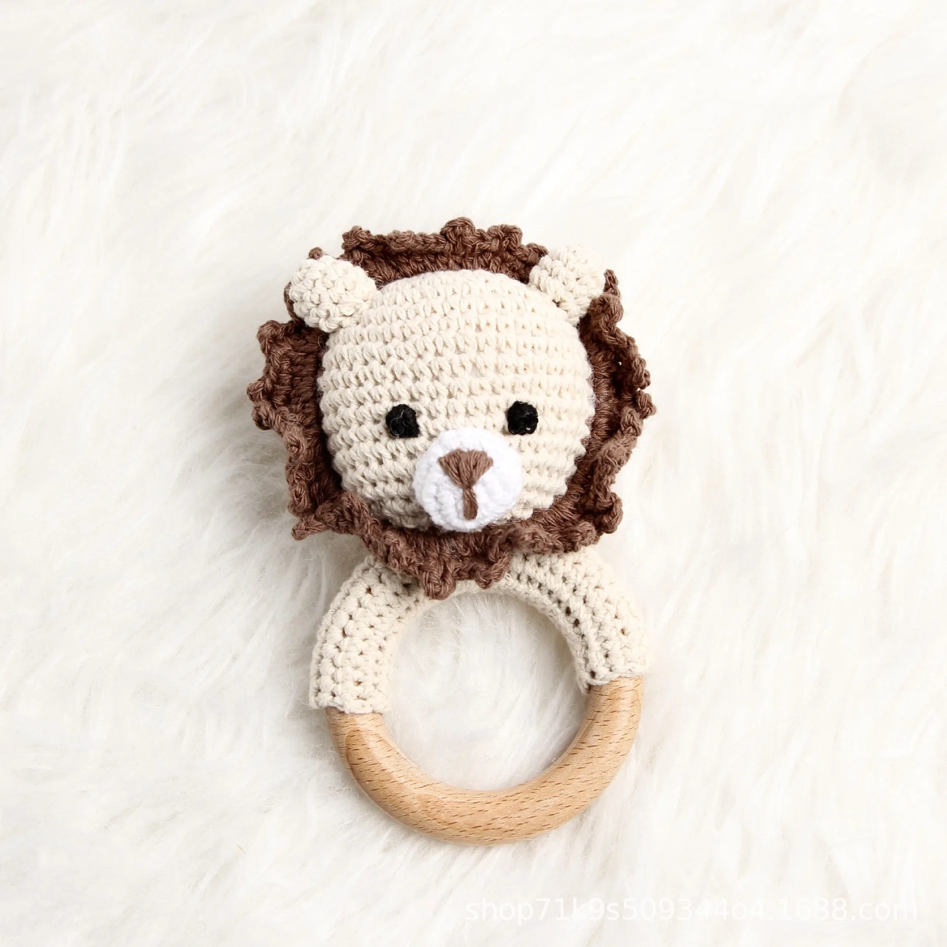 Handmade Organic Cotton Wooden Ring Baby Christmas Sensory Toy Soft Bear and Bunny Shaped Soothing Rattle Wholesale