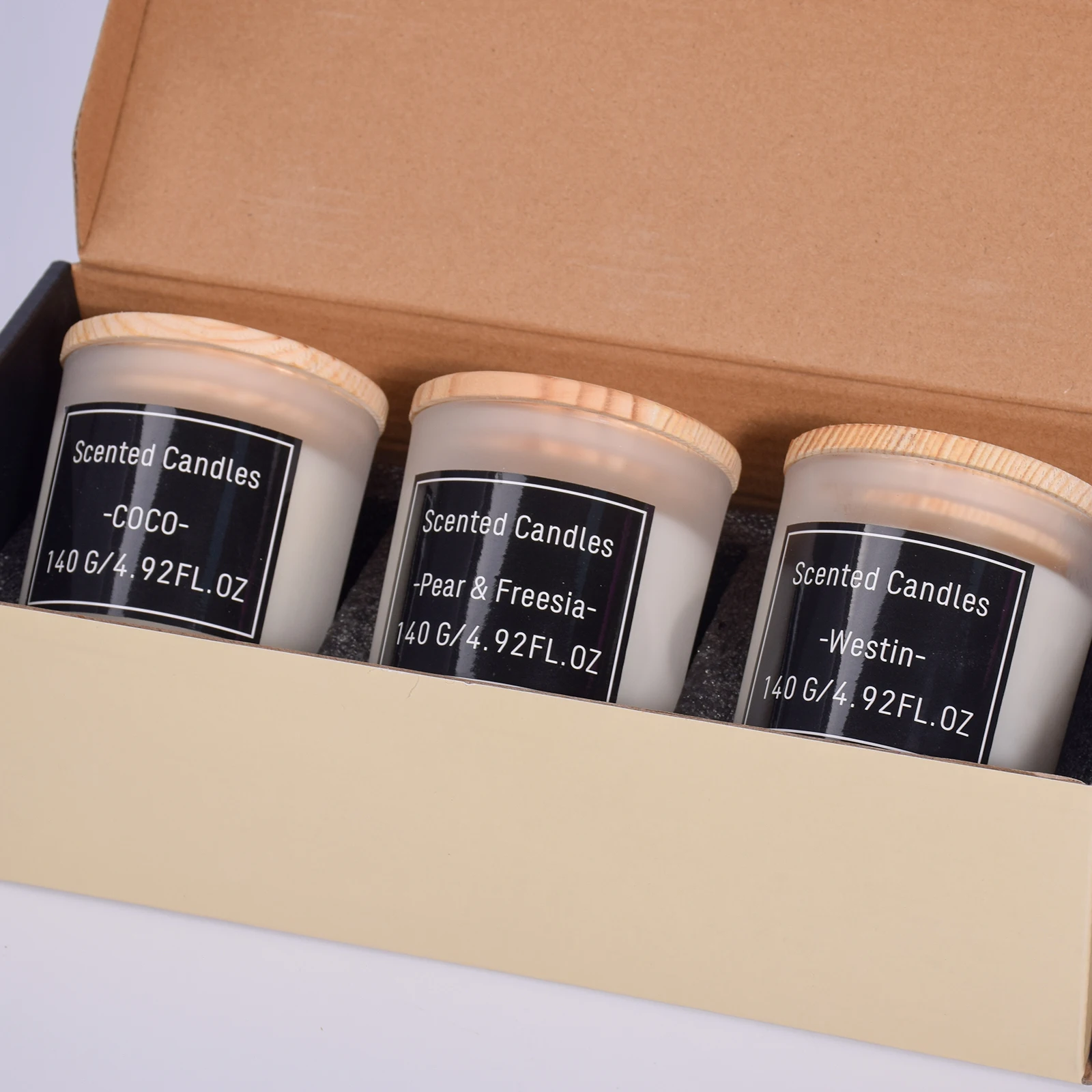 Scented candle filling glass Creative wood lid smokeless soy wax handmade indoor three scented candles accompanied by hand gifts