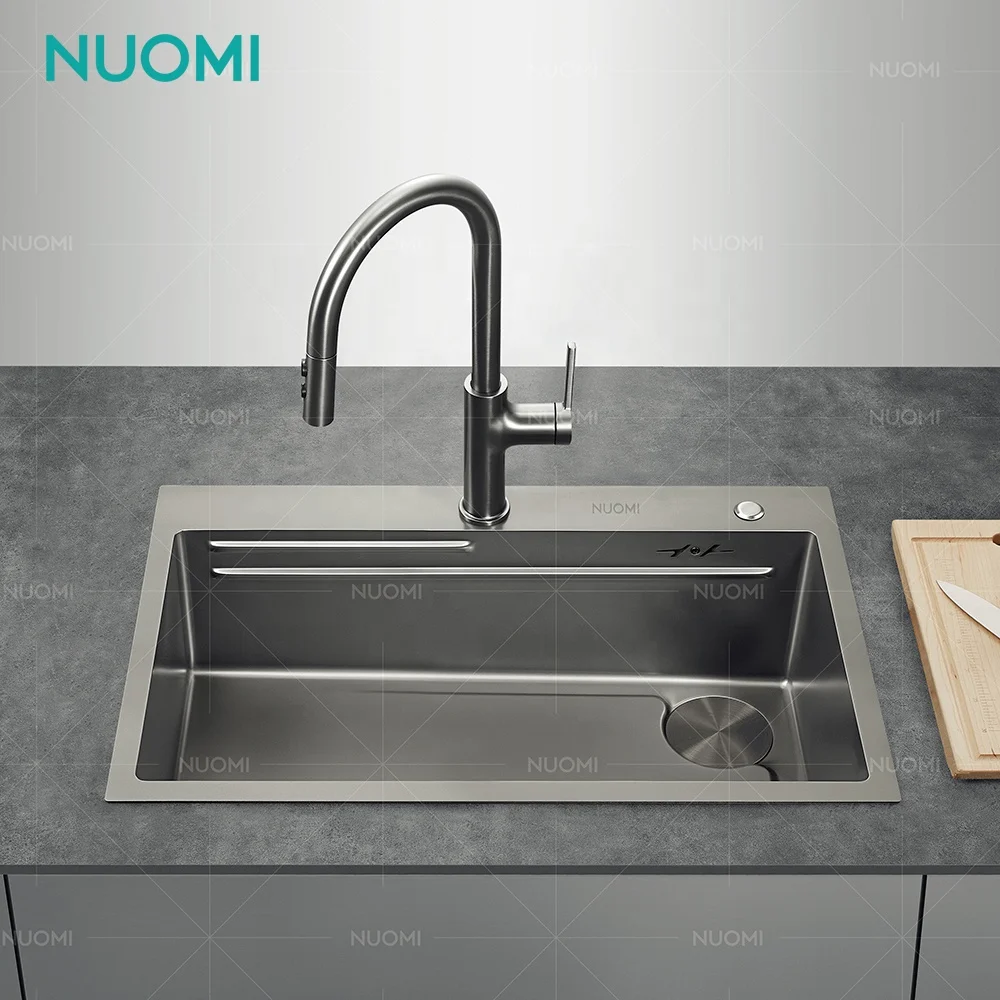 NUOMI CARLOW Handmade Kitchen Sink Set Farmhouse Industrial  Nano Single Bowl Stainless Steel Kitchen Sink For Modern Kitchen