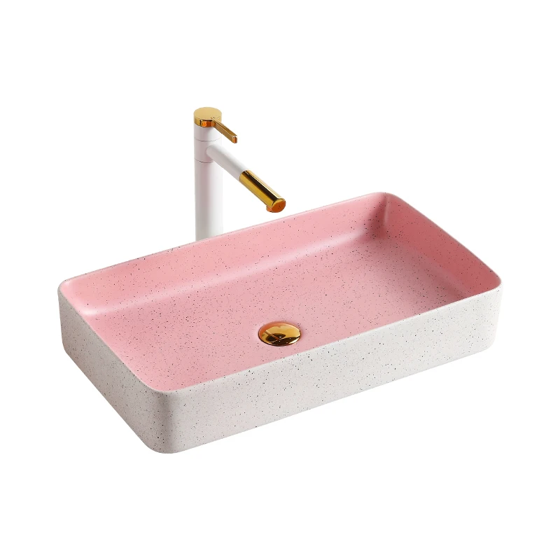 Novel Design Above Counter Art Basin Lavamanos Modern Ceramic Bathroom Sink Pink Table Top Wash Basin