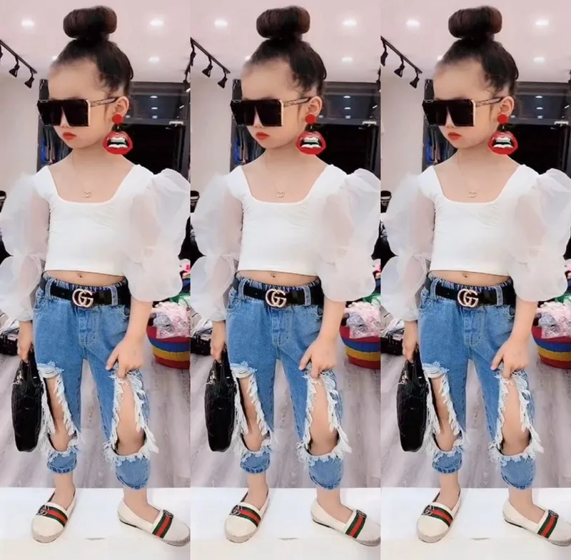 
Hot sale baby girls boutique summer short tulle puff sleeves ruffled blouse tops 