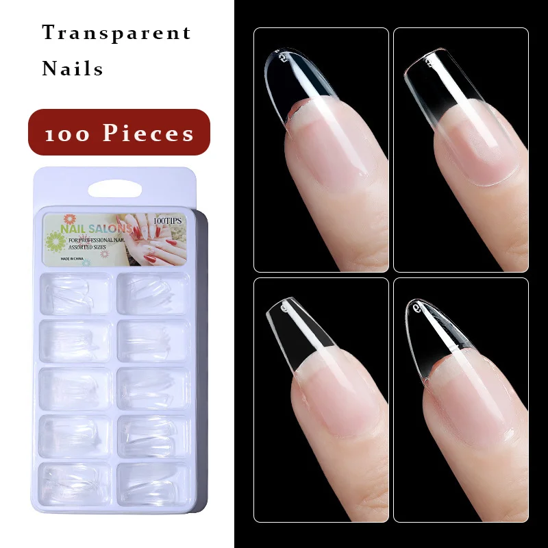 VV Mei Jia Er Fashion DIY Wholesale 100 Pieces Full Cover Transparent Color Artificial Nails Ballet Lengthening Nails Salon
