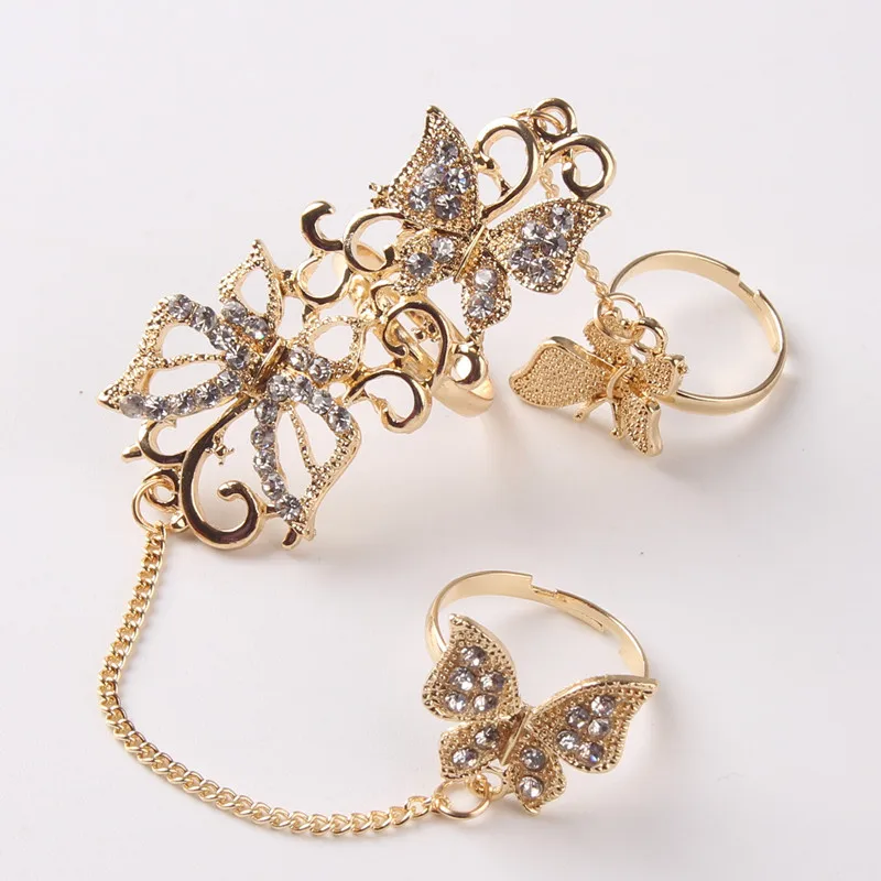  2022 Fashion Jewelry Gift Sparkling Diamond Butterfly Finger Rings Gold Color Insect Shape Cubic