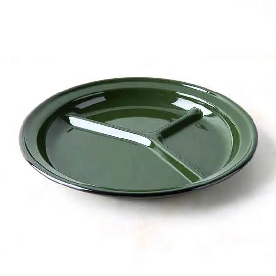 Customizable Round Plates Enamel Three Division Plate Rolled Edge Rim for Dinner