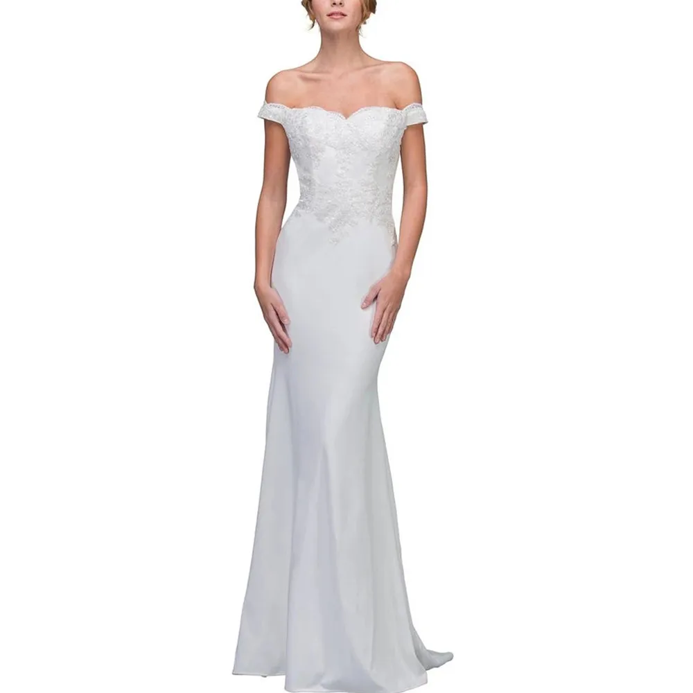 
Lace Appliqued Off-Shoulder Floor Length Long Formal Evening Party Dresses Women Lady Elegant 