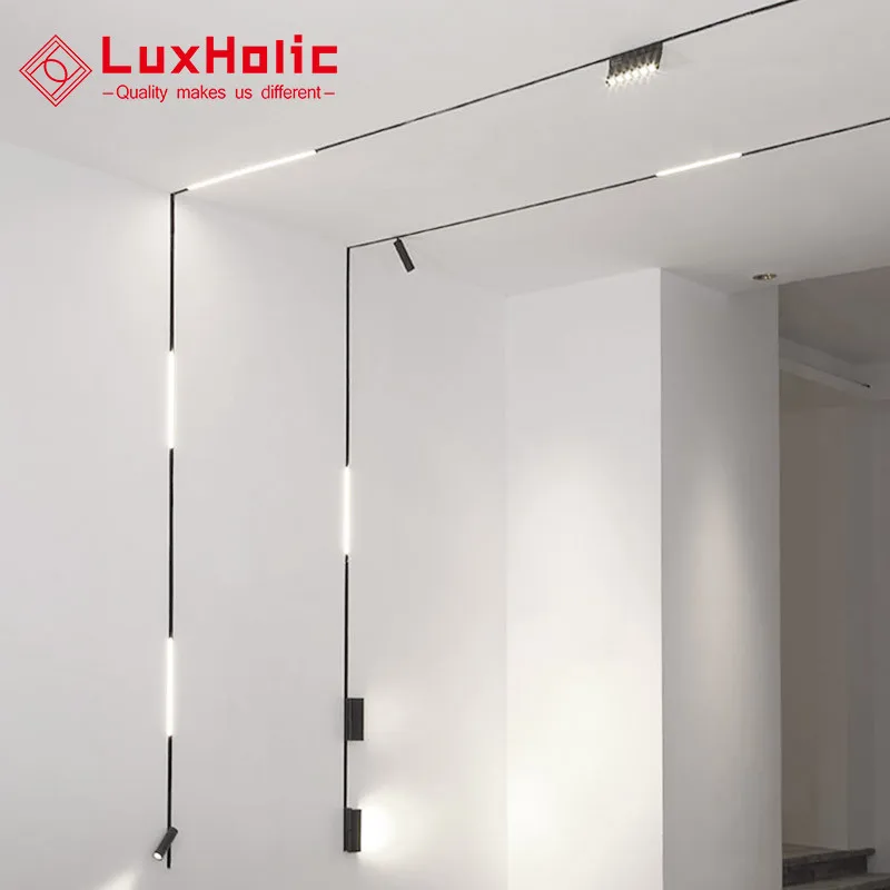 Luxholic 48V Pvc Ceiling Magnetic Track Sport Lighting Led System 24V 25W New Design Magnetic Linear Track Light For Pro/Home
