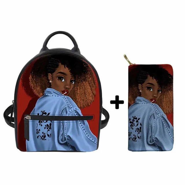 Women PU Leather Backpack College Rucksack Mini Backpack Travel Bag Afro Black Girls Teenager Rucksack Sac A Dos 2019