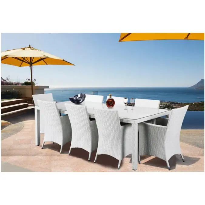 Wholesale outdoor 8 seater dining table and wicker chair restaurant furniture
