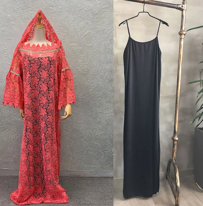 Muslim & African plus size casual dresses 2021 high quality embroidered lace long skirt free size women abaya kaftan style robe