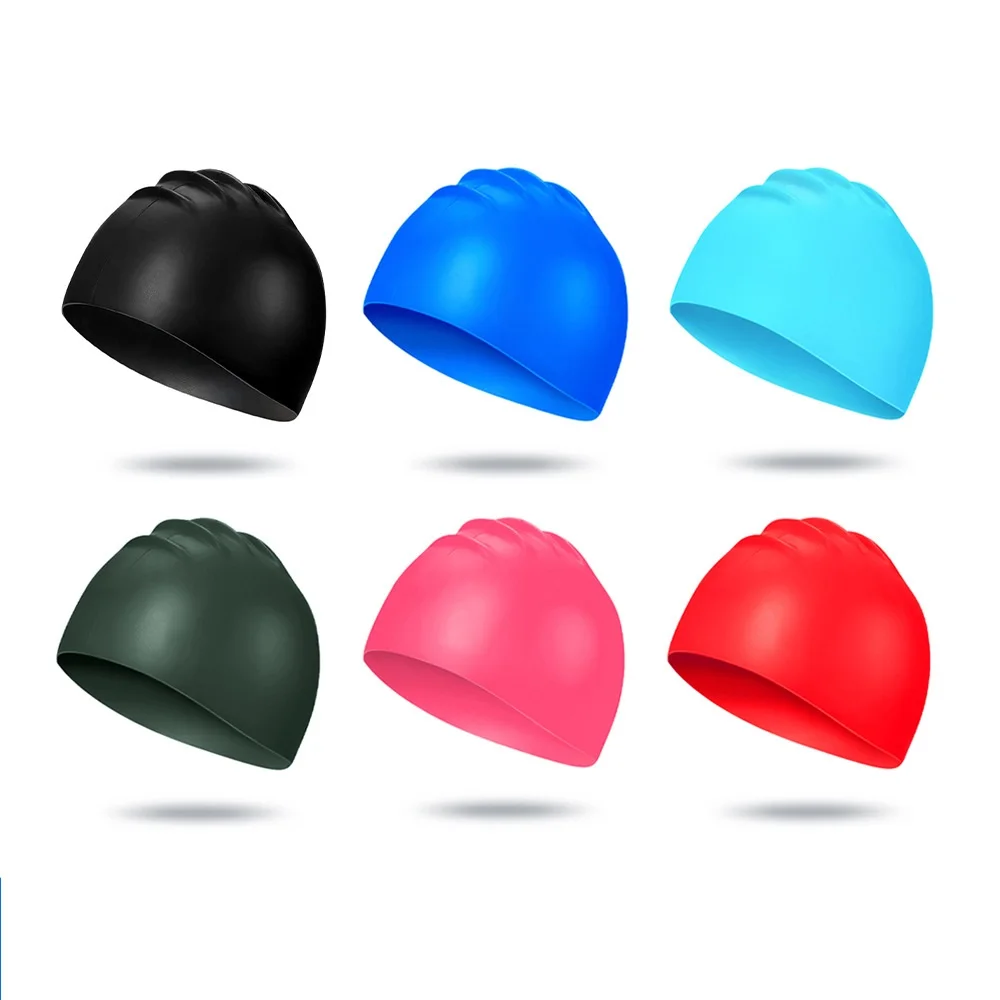 Custom Logo Women Mens 100% Silicone Large 3D Dome Swim Hat Bulk College Arena Kids Adult Swimming Head Cap