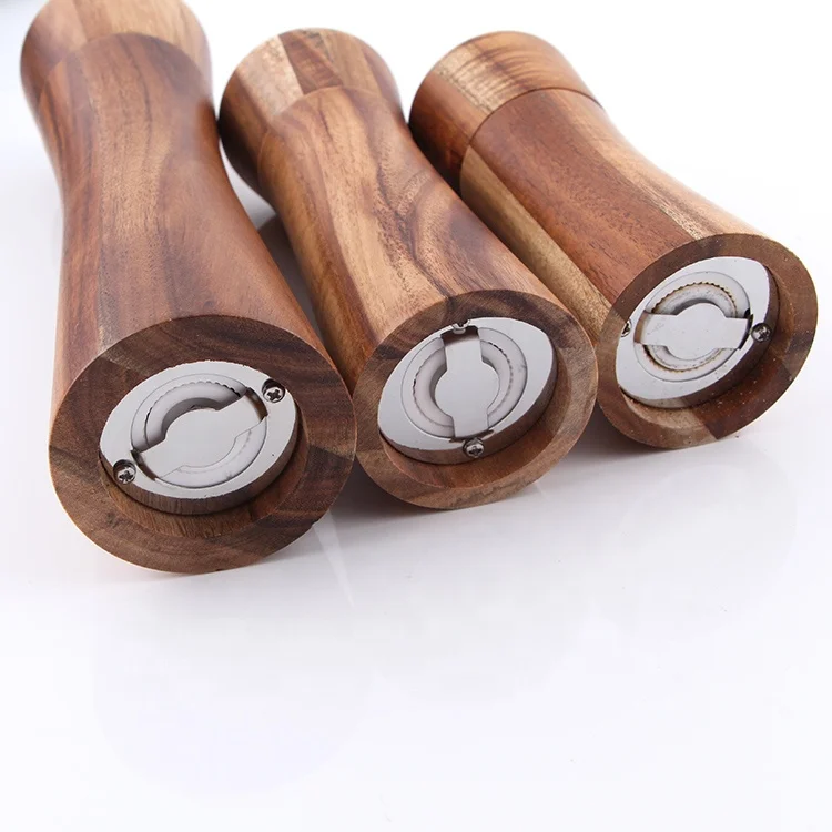 Factory Price Solid Wood Body Salt And Pepper Shaker, with Ceramic Grinder Manual Salt And Pepper Mill Set