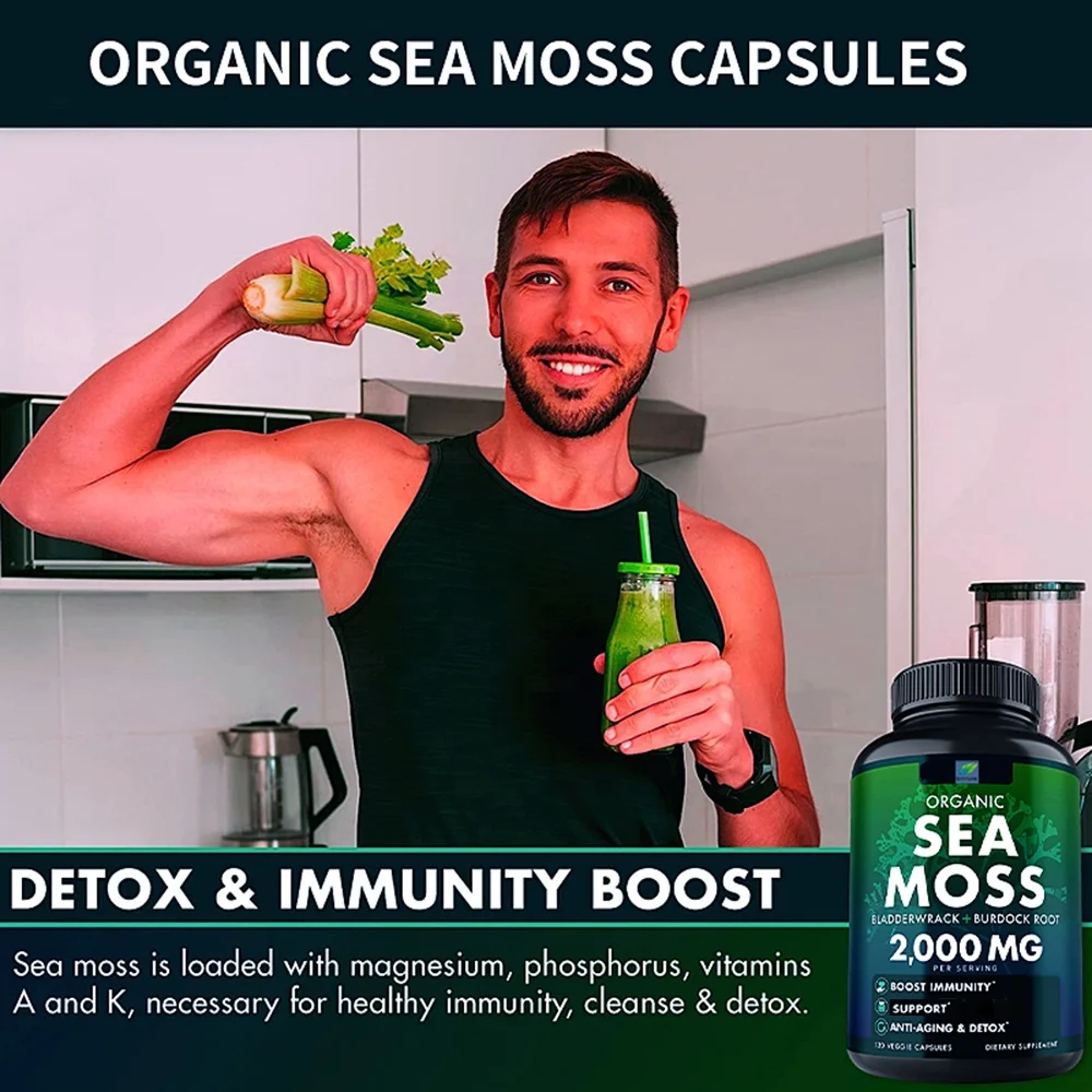 Organic Seaweed Capsule Burdock Root Irish Moss And Bladerwack Capsule Immune System Intestinal Cleaning Supplement 120 Capsules