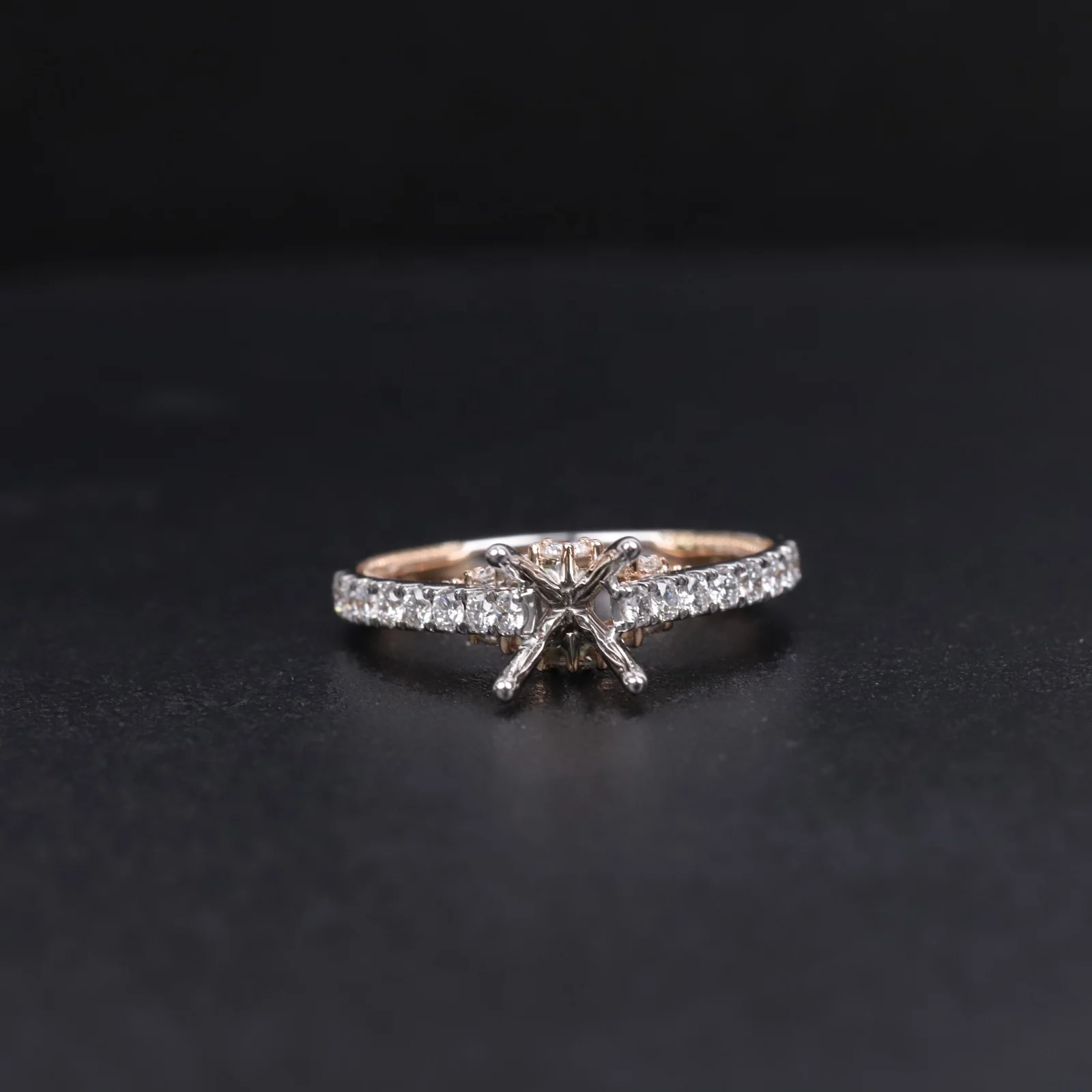 Abiding Wholesale 9K 10K 14K 18K Solid Gold Ring Blank Semi Mount With Side Stone Moissanite Diamond