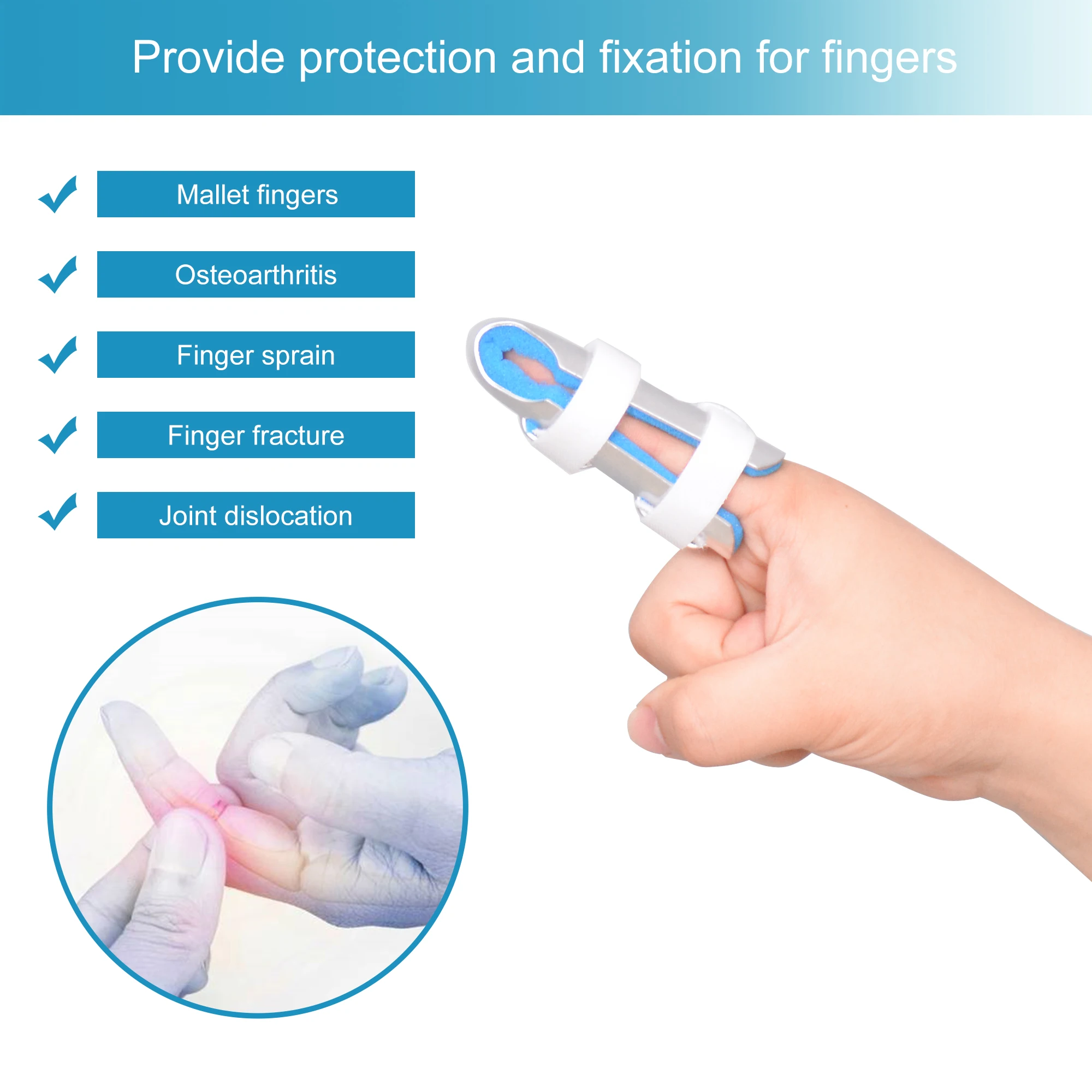Adjustable Medical For Straighten Fracture Broken Aluminum Pinky Metal Middle Index Finger Splint Support