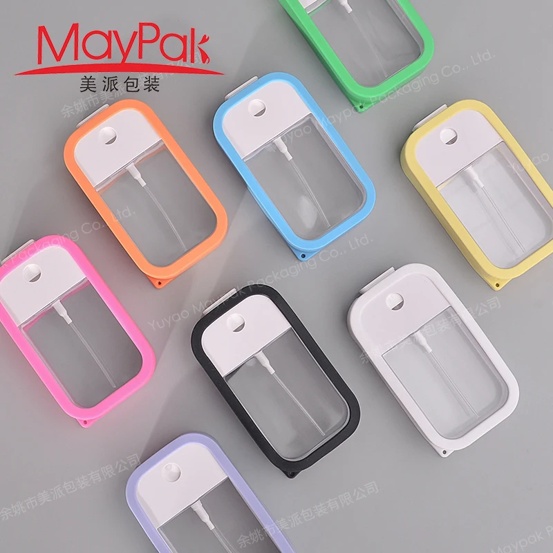 Low MOQ 45ml empty plastic hand sanitizer credit card mist spray bottle with silicone case and keychain