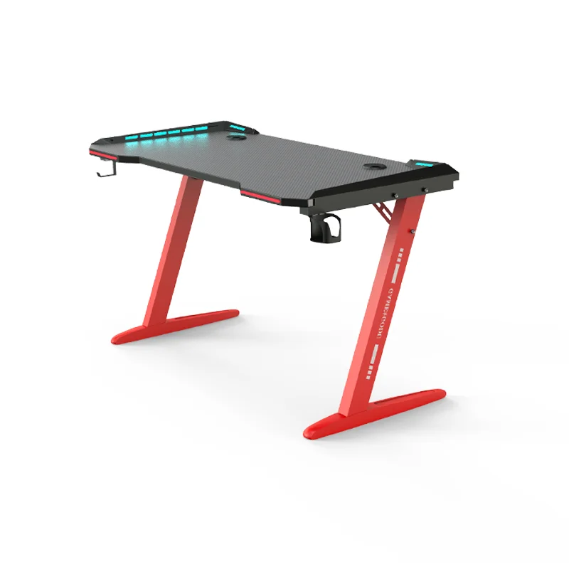 Modern Design Ergonomic Racing-style Game Desk with LED Light for Gamer High Quality Red Table Legs Gaming Table