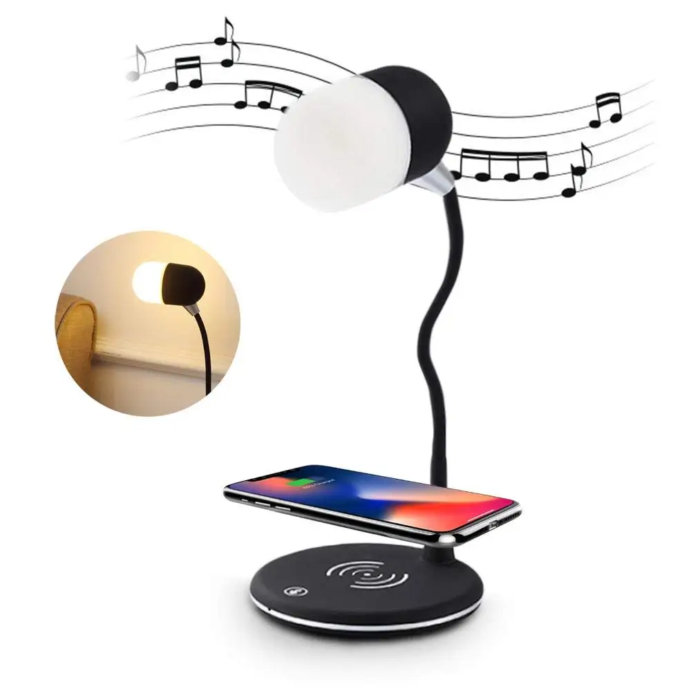 New Design Wireless Charger Bluetooth Speaker USB Bedside Book Reading Light