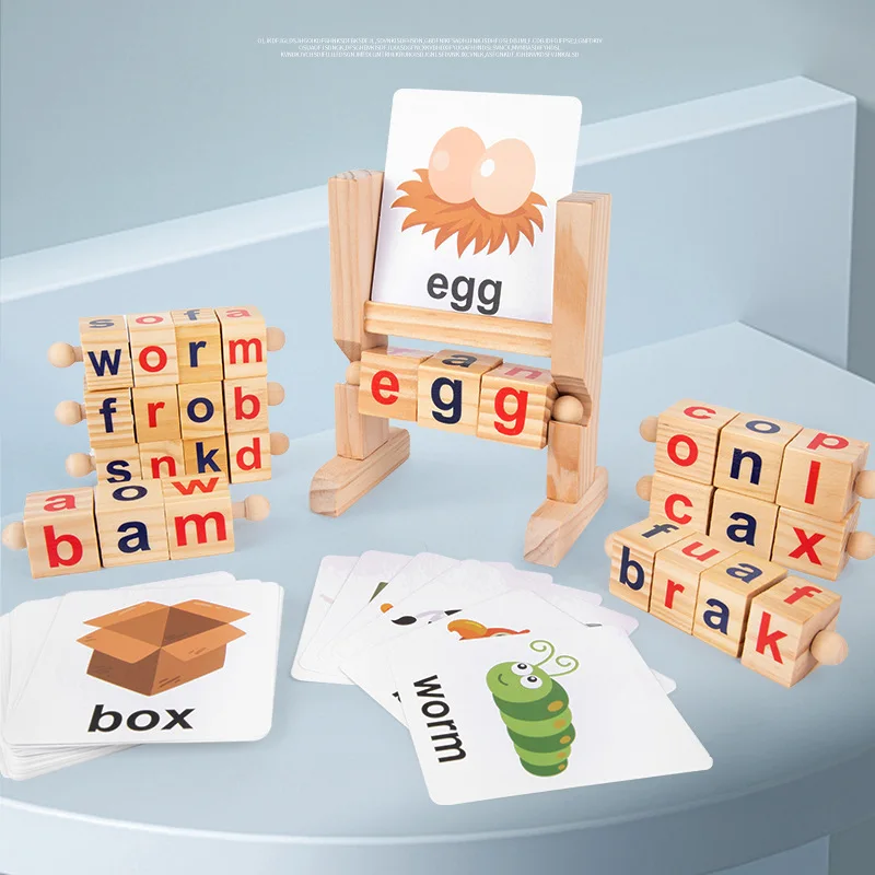 Wooden Toys Wholesale Kids Developmental Toys Wooden 3D Alphabet Spelling Puzzle Letter Blocks Kids Toys Education