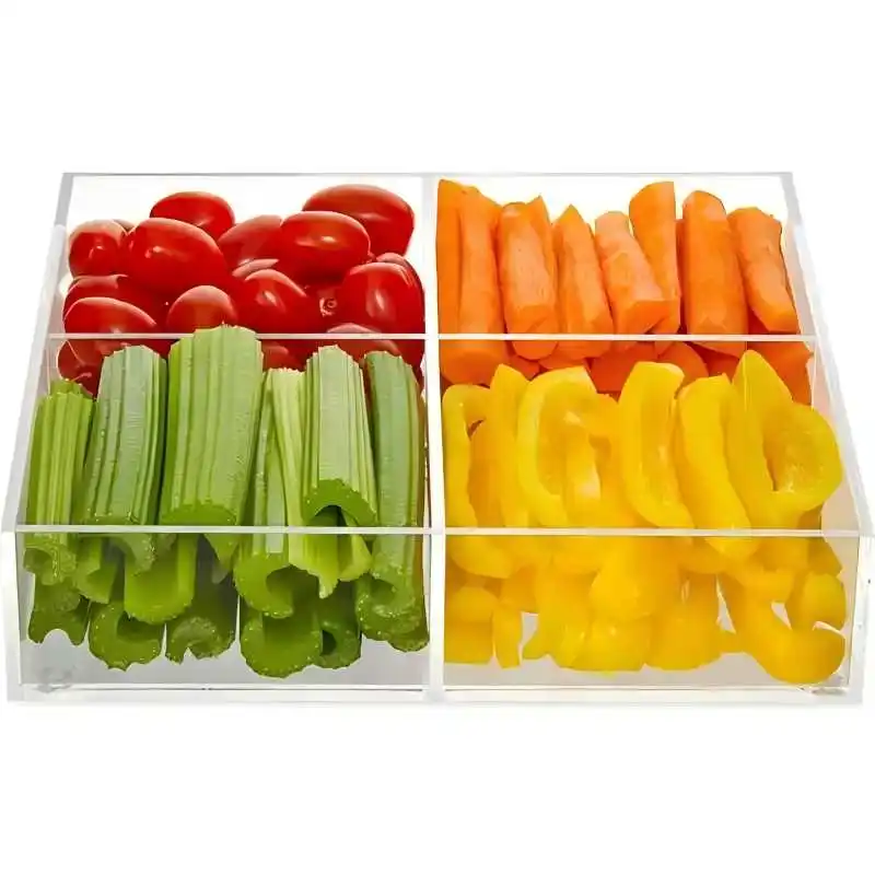 Custom Clear Acrylic Serving Tray With Cover acrylic food tray 4 compartment acrylic tray