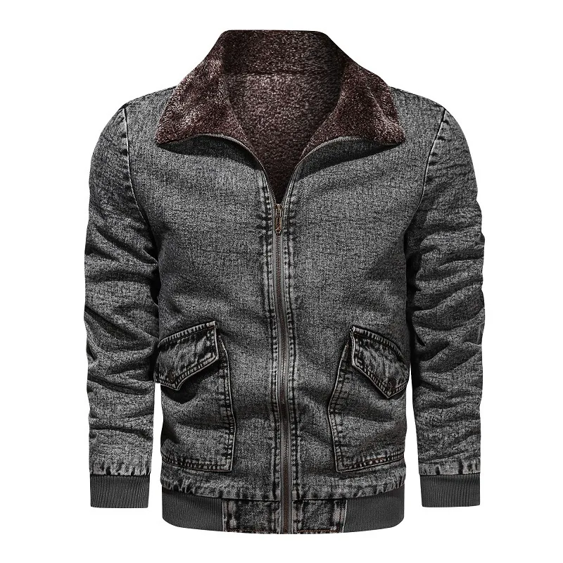 
Men Denim Jacket Trendy Winter Warm plus Fleece Coats Outwear Fashion lapel collar Jean Jackets Cowboy 