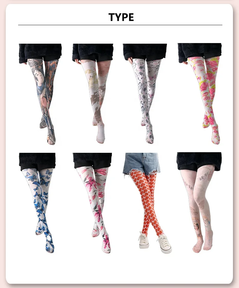 LH OEM customization 360 Digital Printed socks Custom Printed Lolita tights Seamless hosiery logo printed lace socks