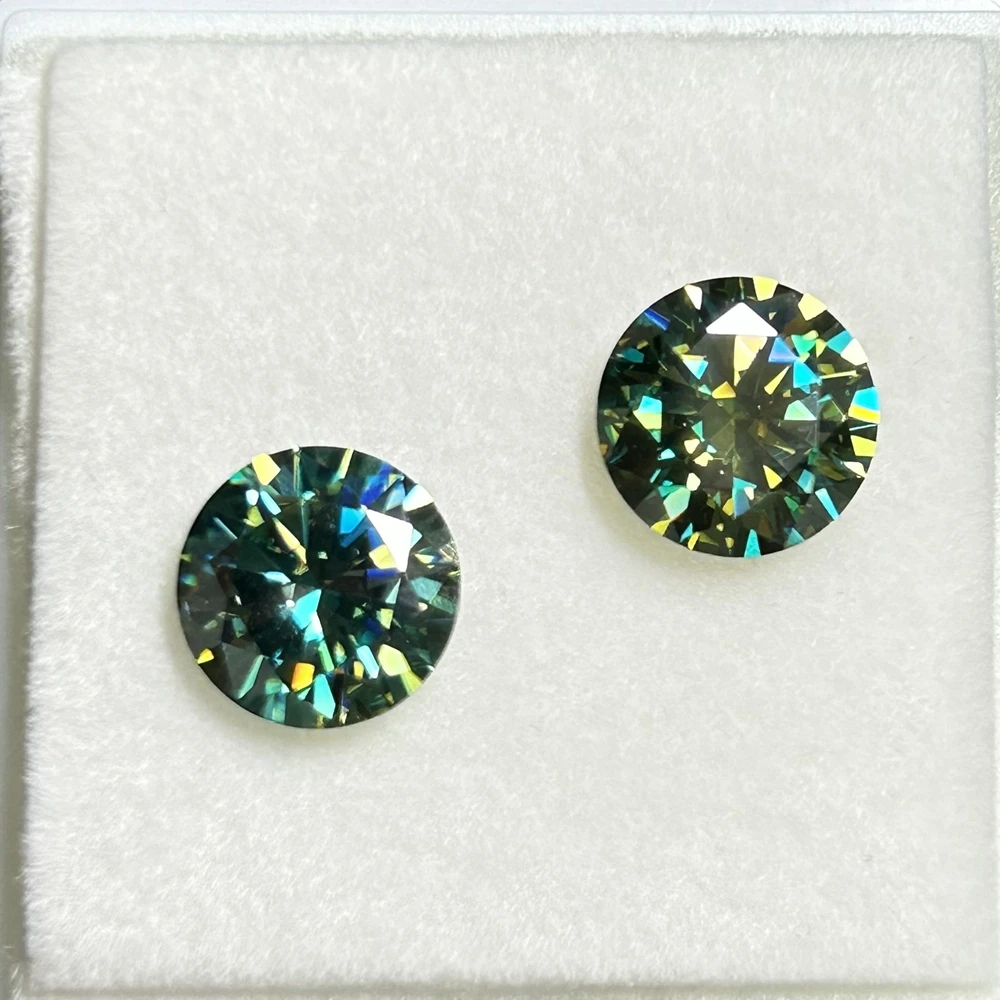 HQ Gems Round Brilliant Cut 5mm to 15mm Green Lab Moissanite Diamond Used for Jewelry