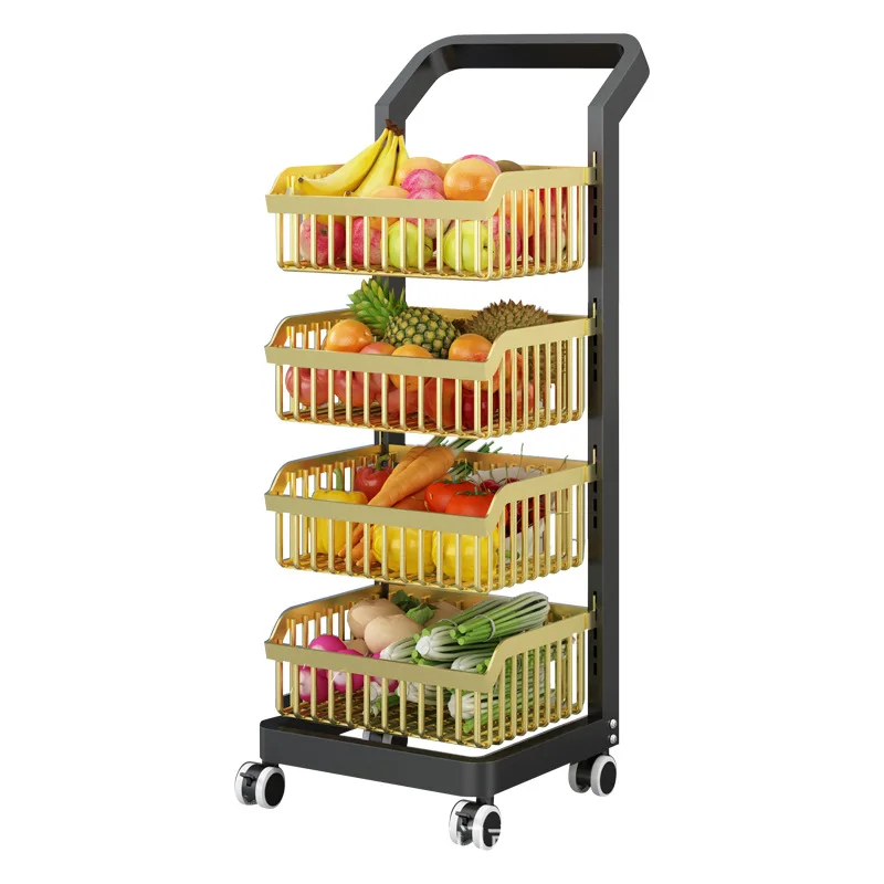 Multi-layer Tiers Black Mesh Wire Kitchen Vegetable Storage Baskets Detachable Basket Trolley Rack
