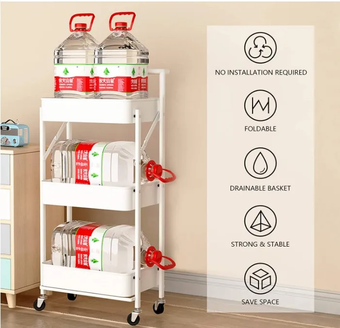 Bathroom Salon Spa Organization Metal Mobile Cart Rolling Serving Storage Standing Shelf foldable Kitchen Trolley.