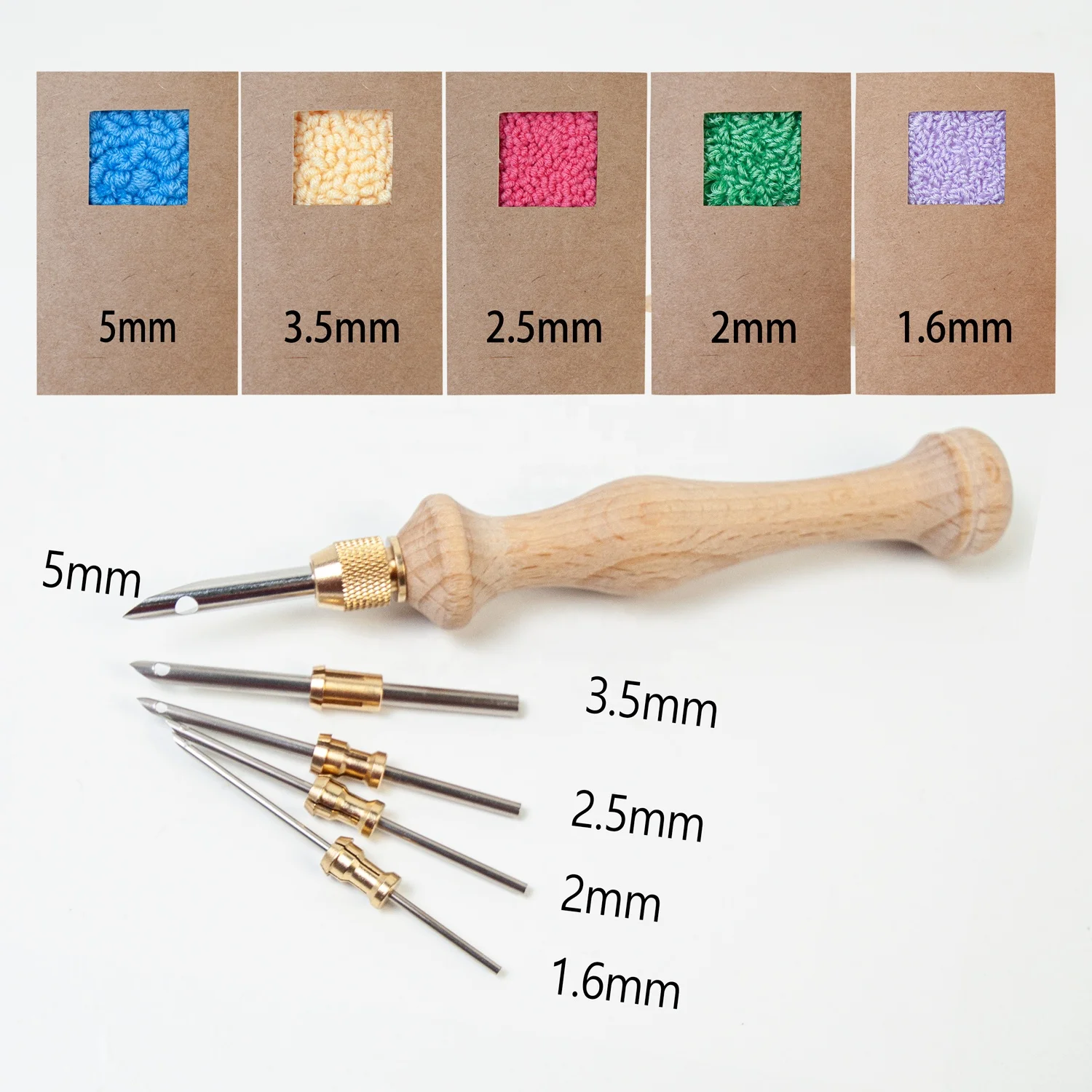 Wooden Handle Embroidery Stitching Punch Needle with 5 replaceable needles