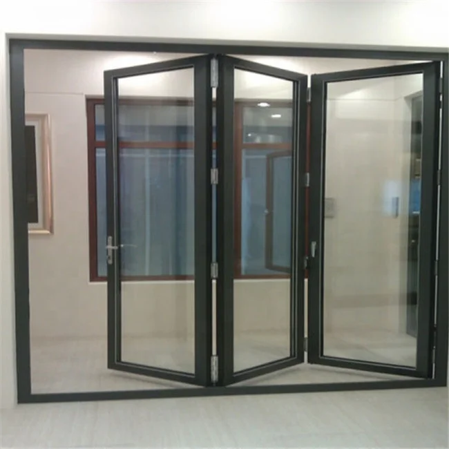 Office Exterior Tempered Reflective Glass Aluminum Alloy Frame Folding Sliding Door System