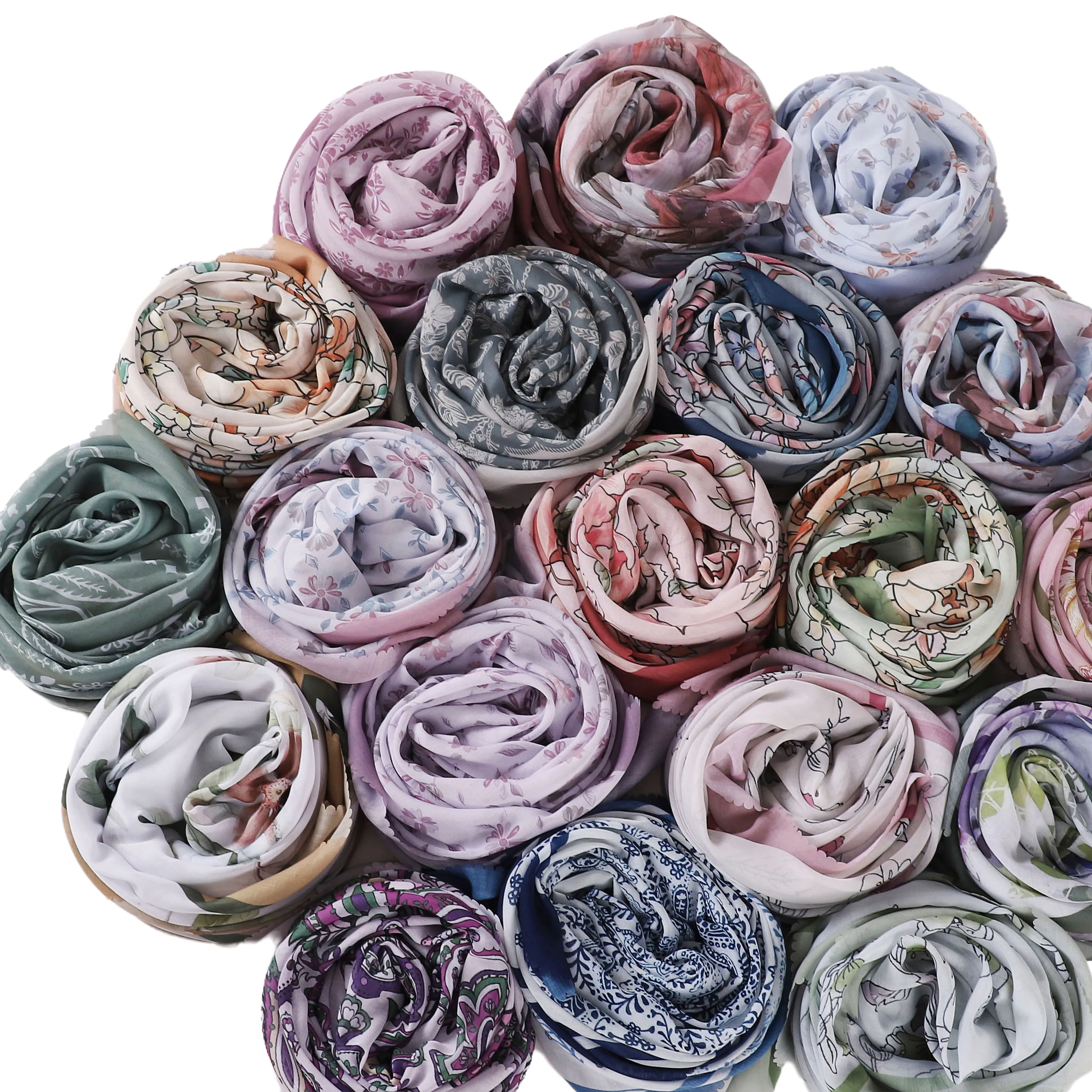 Wholesale Manufacture Printed Flower Laser Cutting Women Cotton Voile Musulman Hijabs Muslim Ethnic Scarves Soft Square Scarf