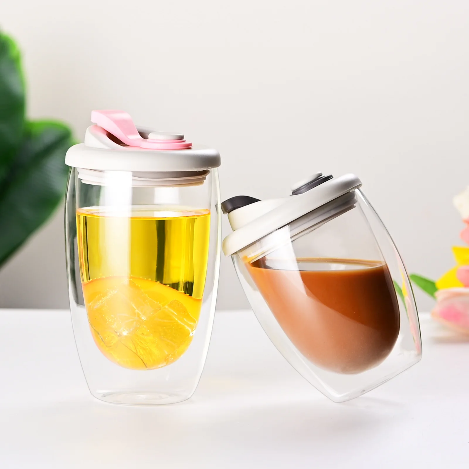 250ml 350ml 450ml Double Wall Glass Cup Heat Insulated Milk Glass Coffee Cup with Lid Juice Glass Egg Cup Tumbler