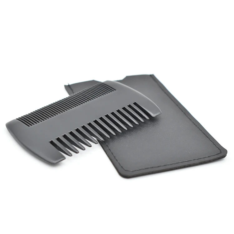 Custom logo black color fine coarse teeth anti static beard comb pocket double sided natural wooden comb with pu case