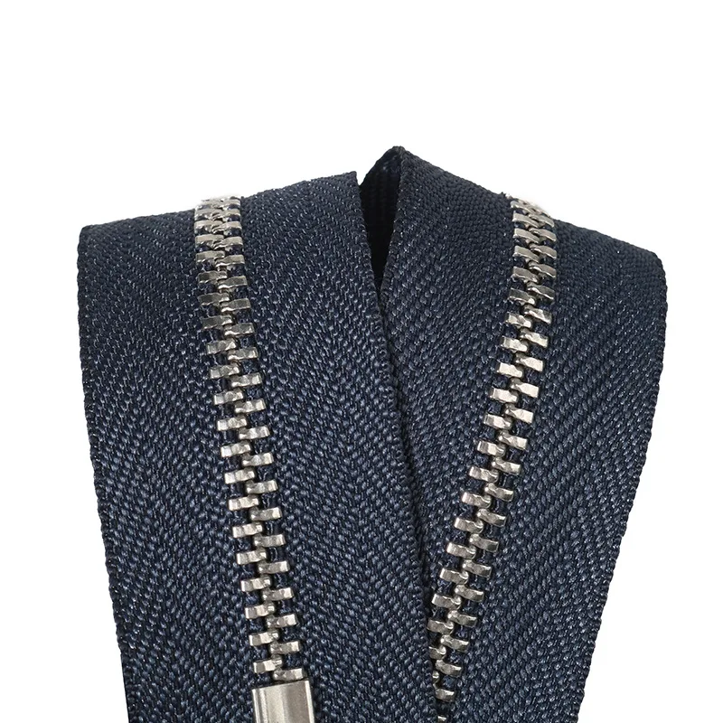 Cheap Wholesale 3# 4# 5# YG Slider Brass Sliver Teeth Navy Tape Metal Zipper with semi auto lock slider  For Jeans