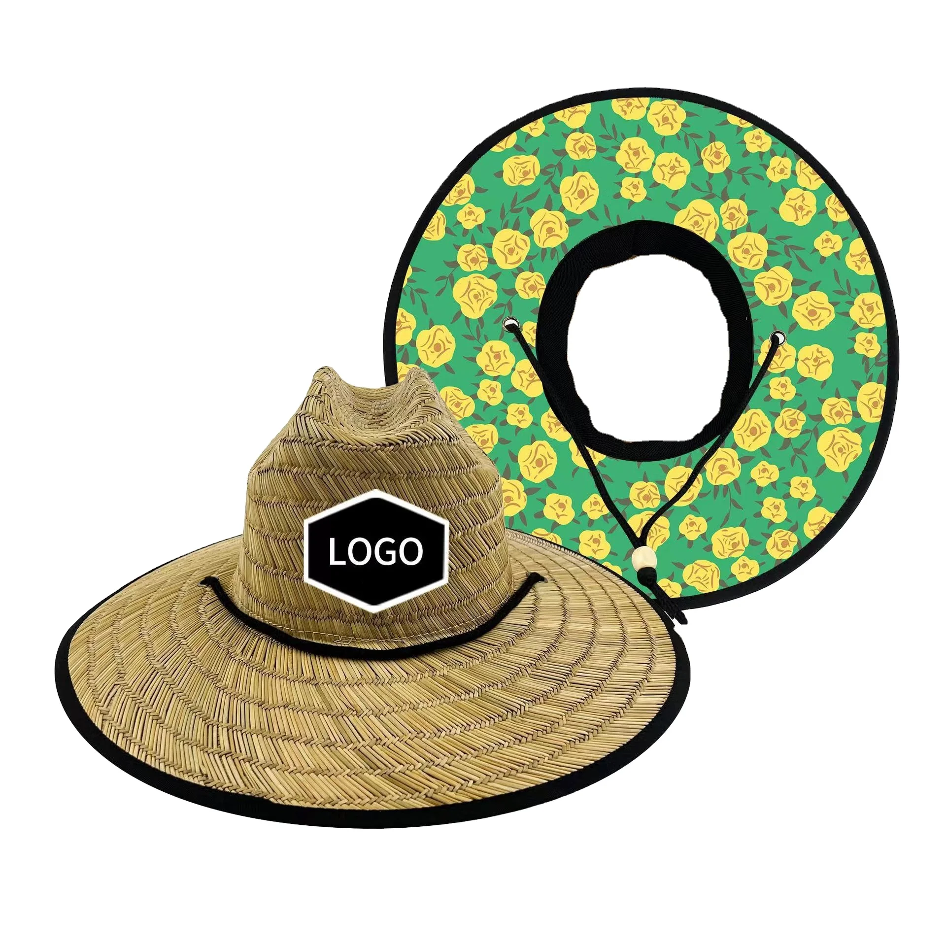 2024 promotional  summer season Straw hat with customized woven patch Sun Protection Hat