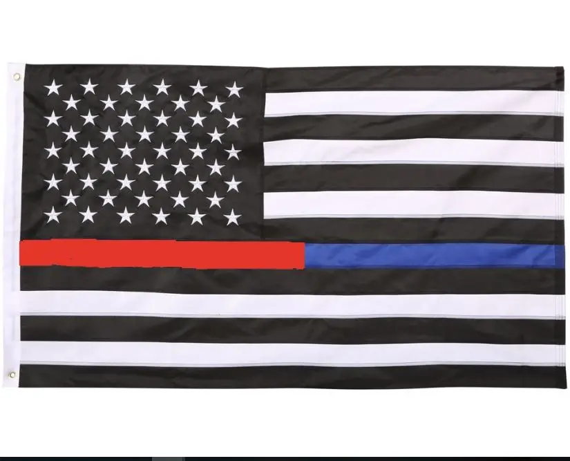 New American Thin Blue Line Police & Thin Red Line Firefighter Flag Banner