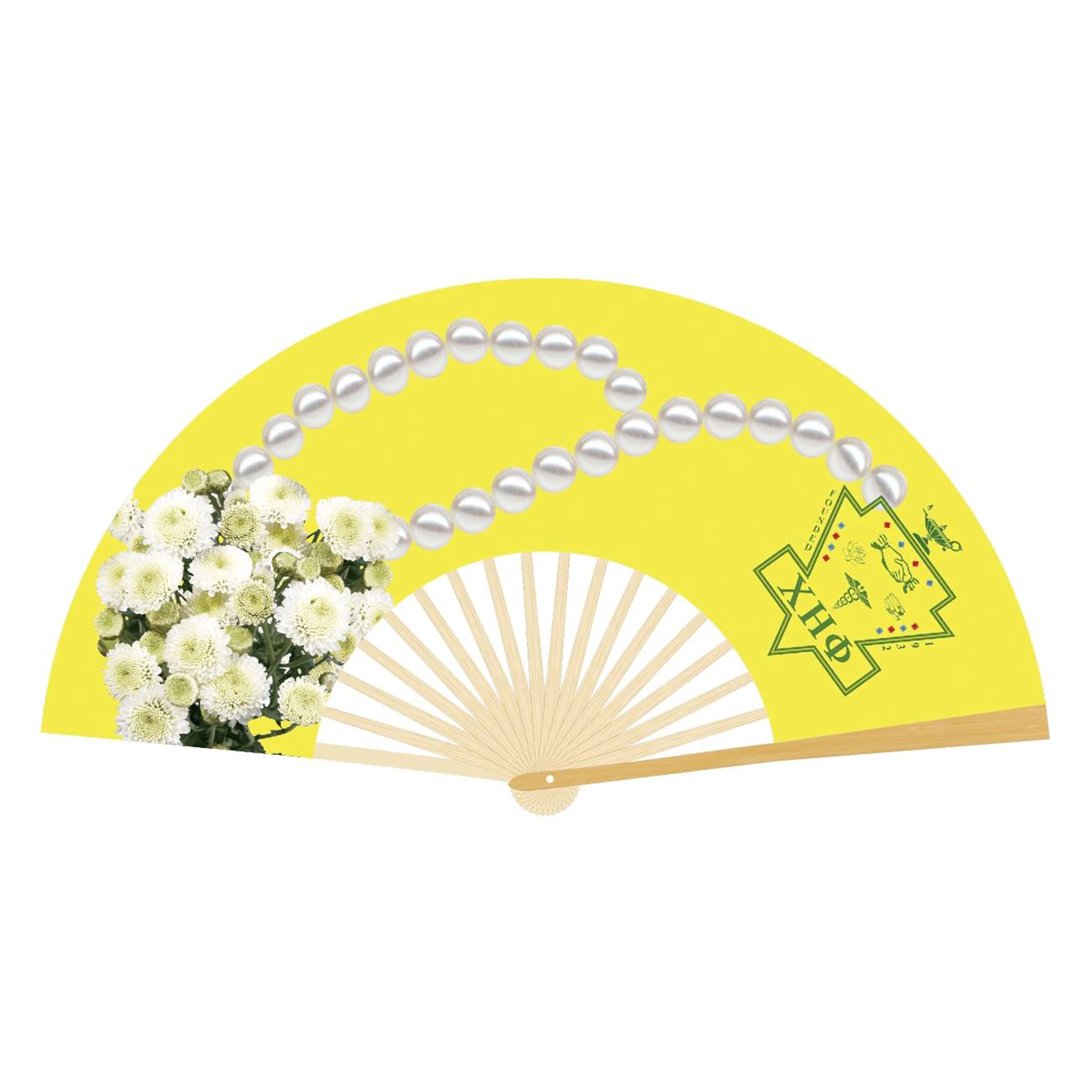 New Wholesale Custom Printed Logo Folding Hand Fan Wedding Hand Held Bamboo Fan