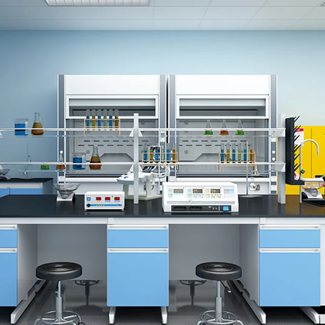 Professional design lab workstation layout with metal with cabinets