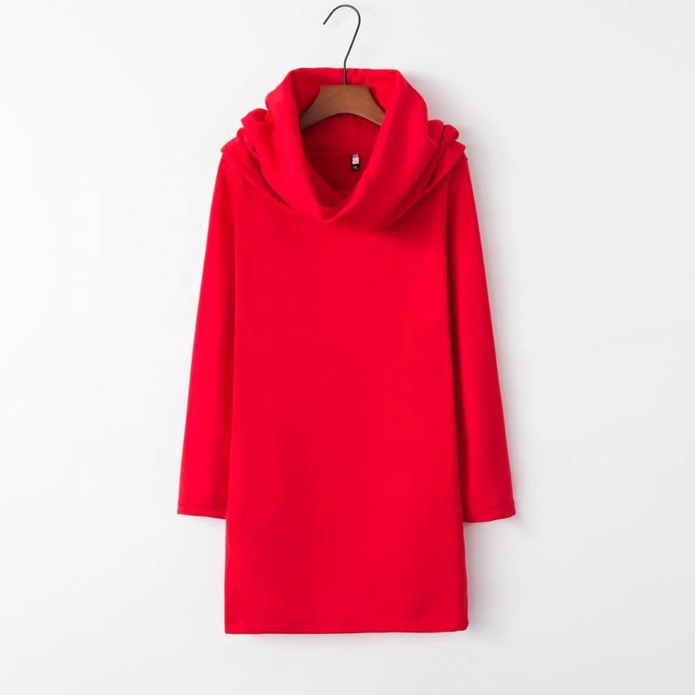 European and American fashion autumn and winter new solid color pile collar hooded bag hip long sleeve head warm dress
