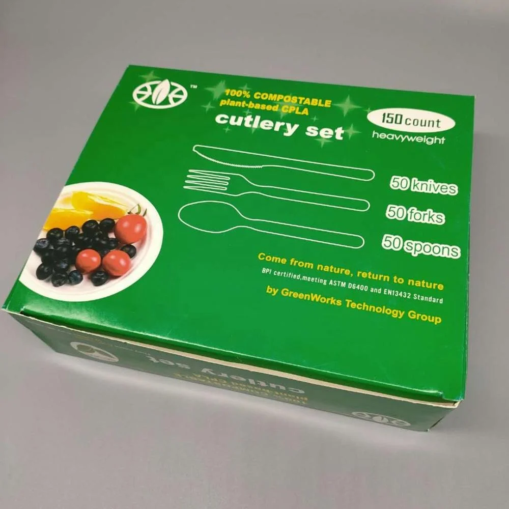 GreenWorks Биоразлагаемые Компостируемые CPLA 7 дюймов 17 см столовые приборы (нож, вилка, ложка)