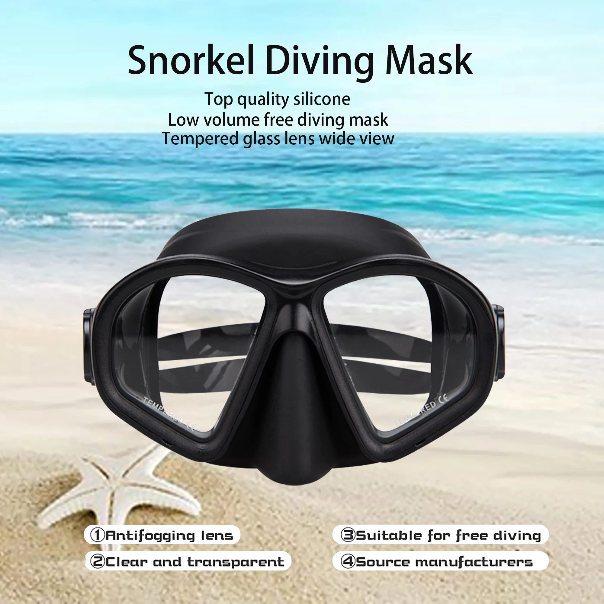OEM Oval Dive Mask Low Volume 85cc Mask Scuba Diving Liquid Silicone Foldable Free Diving Goggles