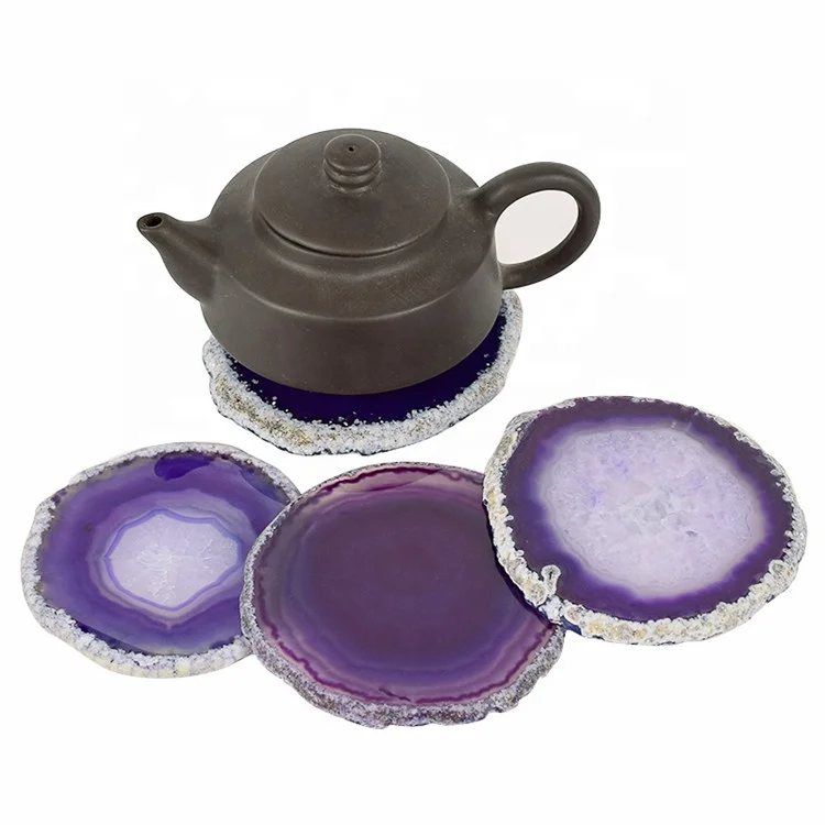 Wholesale Natural Slate Coaster Slices Stone Agate Coaster Set Cup Coaster Dye Agate Slice