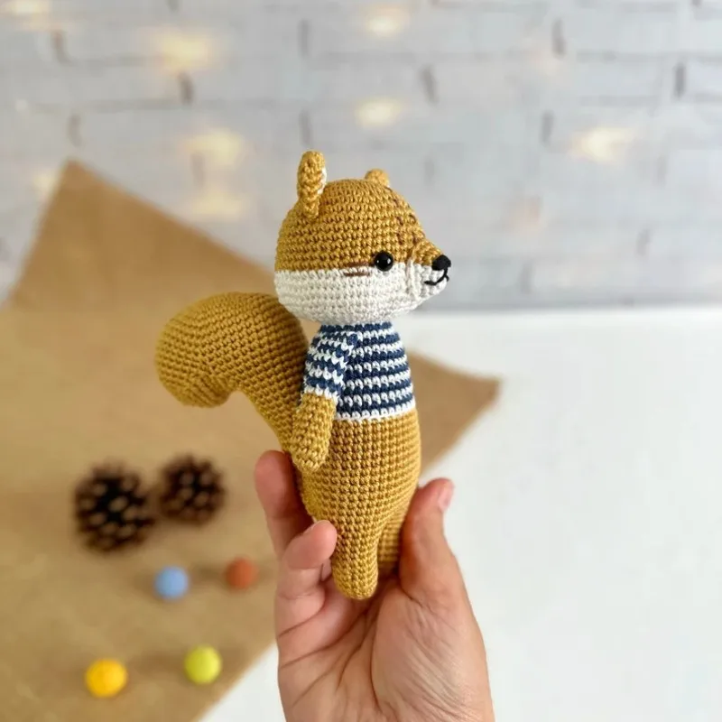 Cute Cartoon 100% Organic Baby Cotton Crochet Toys Amigurumi Custom Squirrel Knitted Stuffed Animal Toys