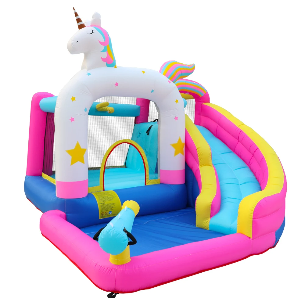 Outdoor Playground Home Use Inflatable Unicorn Bouncy Castle Jumping Bouncer  House with Slide Inflatable Toys for Kids
