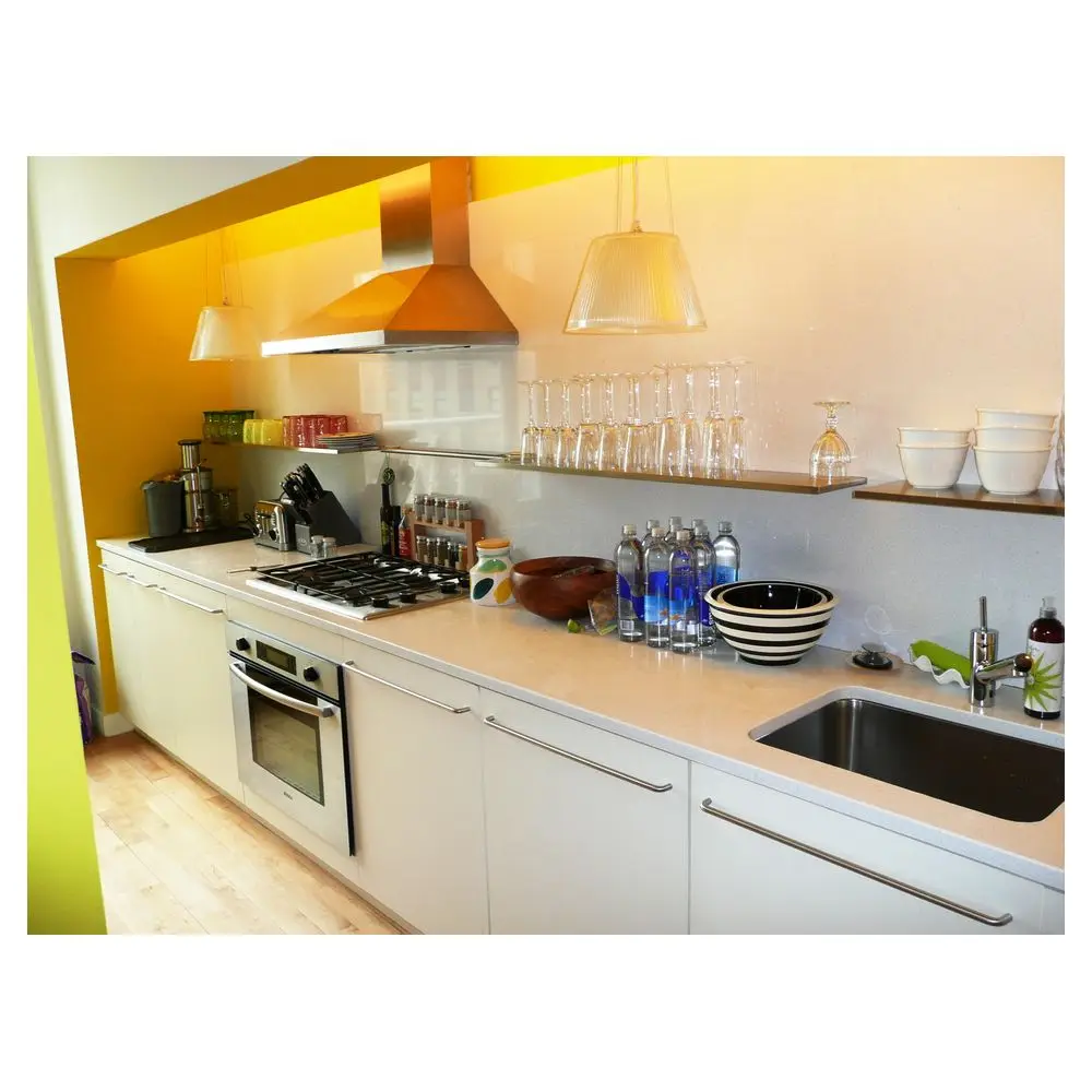 Custom Rustic Style Shaker Stained Cherry Kitchen Cabinets With Conceals Refrigerator