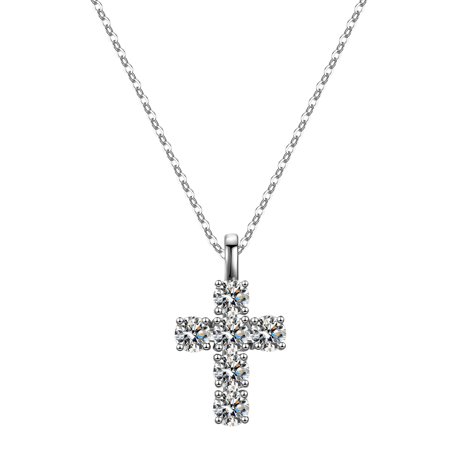 Custom 925 sterling silver moissanite female necklace delicate cross pendant necklace for women