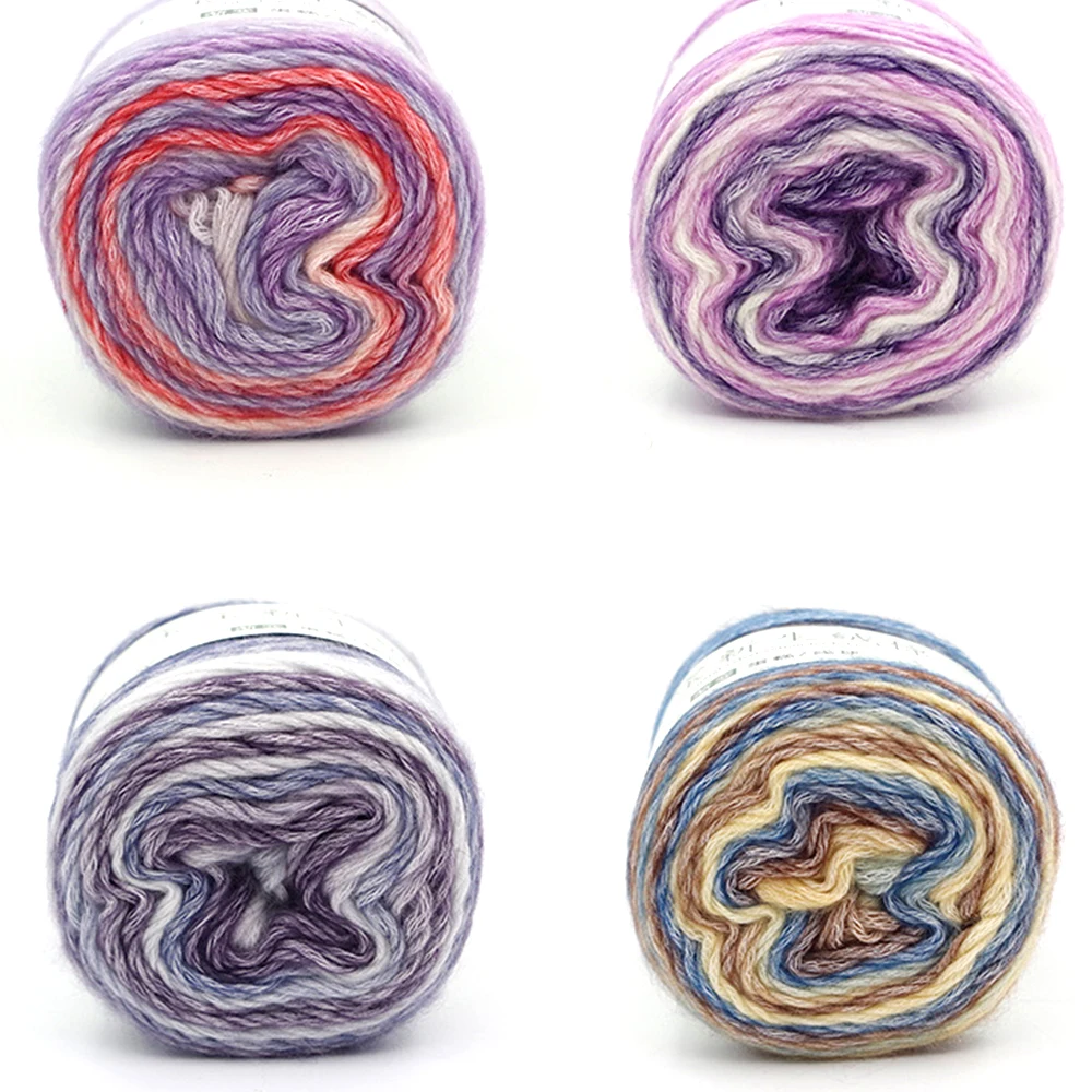 
12S ply 280m wholesale rainbow flower gradient crochet arm knitting wool acrylic fancy blended melange cotton cake yarn for baby 