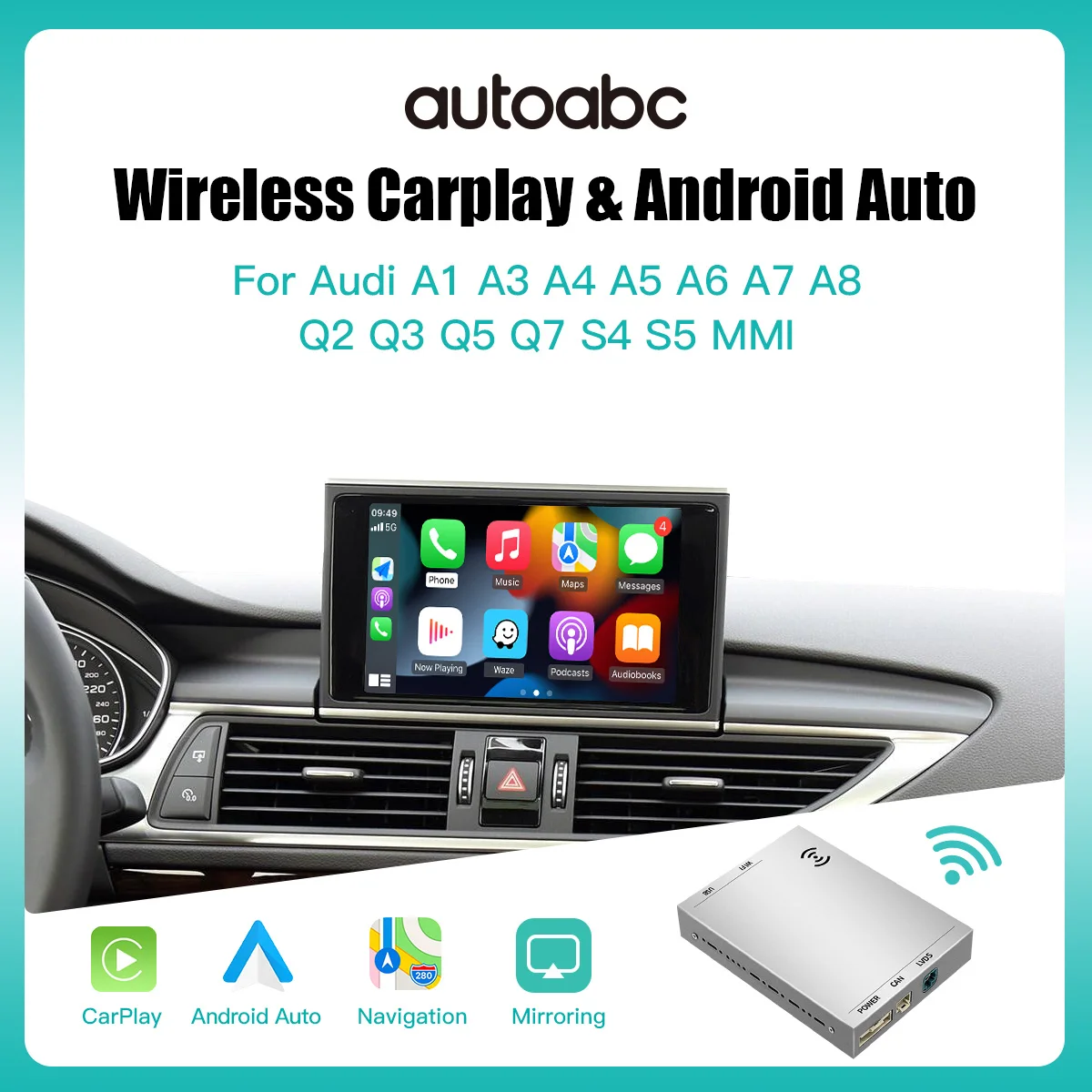 Wireless Carplay Android Auto For A4 A4L A5 S5 A6 A7 Q2 Q3 Q5 Q7 A1 A3 MMI System Mirror Link USB Siri Voice Command Module Box
