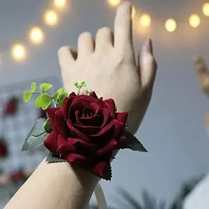 Wedding Prom Corsage and Boutonniere Set, Rose Wrist Corsage Ribbon Bracelet, Artificial Flower Wedding Accessories