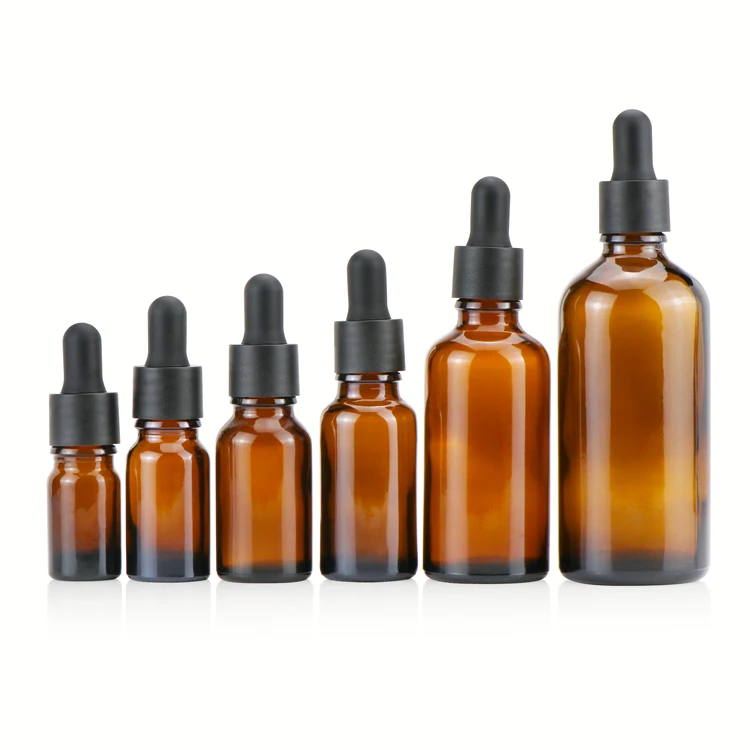 Hot sale 5ml 10ml 15ml 20ml 30ml 50ml 100ml amber/black/blue/green/clear empty essential oil dropper glass bottle
